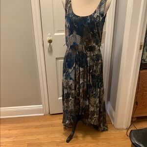 MSK Blue and Brown Sleeveless High Low Sundress